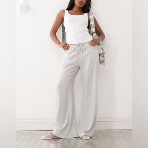 Jones New York Light Gray Wide-Leg Drawstring Pants